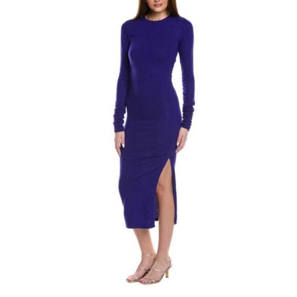 REISS Women's Blue Charley Crew Knit Ruched Wool & Cashmere-Blend Dress Large